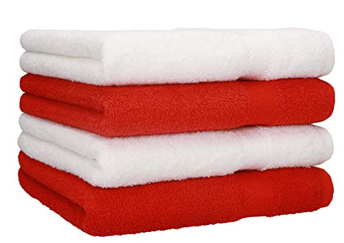 Betz 4 Stück Handtücher Premium 100% Baumwolle 4 Handtücher Farbe weiß und rot von Betz