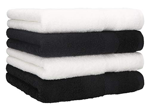 Betz 4 Stück Handtücher Premium 100% Baumwolle 4 Handtücher Farbe weiß und schwarz von Betz