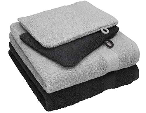 Betz 4 TLG. Handtuch Set Happy Pack 100% Baumwolle 2 Handtücher 2 Waschhandschuhe Graphit grau - Silber grau von Betz