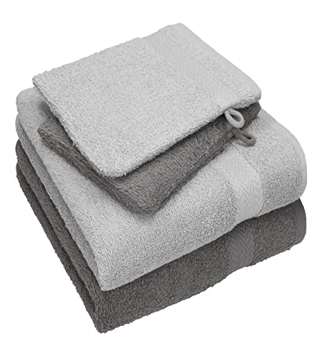Betz 4 TLG. Handtuch Set Happy Pack 100% Baumwolle 2 Handtücher 2 Waschhandschuhe anthrazit grau - Silber grau von Betz