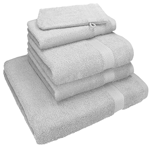 Betz 5-TLG. Handtuch - Set Nice Pack 100% Baumwolle 1 Duschtuch 2 Handtücher 1 Gästetuch 1 Waschhandschuh Farbe Silber von Betz