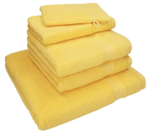 Betz 5-TLG. Handtuch - Set Nice Pack 100% Baumwolle 1 Duschtuch 2 Handtücher 1 Gästetuch 1 Waschhandschuh Farbe gelb von Betz