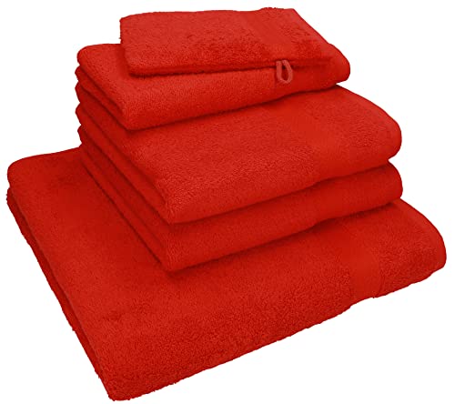 Betz 5-TLG. Handtuch - Set Nice Pack 100% Baumwolle 1 Duschtuch 2 Handtücher 1 Gästetuch 1 Waschhandschuh Farbe rot von Betz