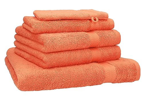 Betz Premium Frottier Handtuch-Set 5-teilig - 1x Liegetücher - 2X Handtücher - 1x Gästetücher - 1x Waschhandschuh - orange von Betz