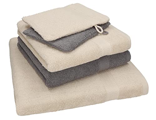 Betz 5 TLG. Handtuch Set Single Pack 100% Baumwolle 1 Duschtuch 2 Handtücher 2 Waschhandschuhe Sand - anthrazit grau von Betz