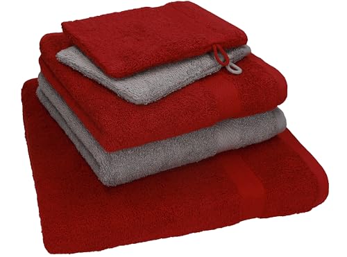 Betz 5 TLG. Handtuch Set Single Pack 100% Baumwolle 1 Duschtuch 2 Handtücher 2 Waschhandschuhe dunkelrot - anthrazit grau von Betz