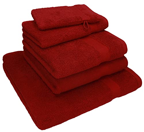 Betz 5-TLG. Handtuch - Set Nice Pack 100% Baumwolle 1 Duschtuch 2 Handtücher 1 Gästetuch 1 Waschhandschuh Farbe dunkelrot von Betz