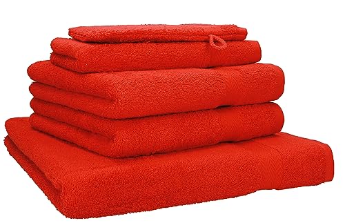 Betz Premium Frottier Handtuch-Set 5-teilig - 1x Liegetücher - 2X Handtücher - 1x Gästetücher - 1x Waschhandschuh - rot von Betz