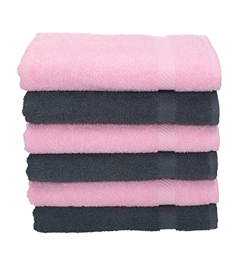 Betz Handtuch 6er Pack Handtücher Set Palermo Größe 50x100 cm 100% Baumwolle - gut trocknend, leichte Qualität - ideal für Sport, Strand, Reisen Farbe anthrazit und rosé von Betz