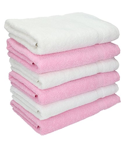 Betz 6 Stück Handtücher Palermo 100% Baumwolle Größe 50 x 100 cm Handtuch Set Farbe weiß und rosé von Betz