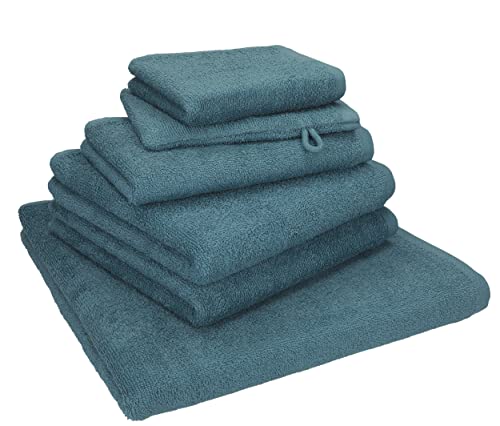 Betz 6 TLG. Handtuch Set Berlin 100% Baumwolle Liegetuch, Handtücher, Gästetuch, Seiftuch und Waschhandschuh taubenblau von Betz