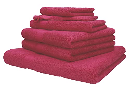 Betz 6-TLG. Handtuch-Set Palermo 100% Baumwolle 1 Liegetuch 2 Handtücher 1 Gästetuch 1 Waschhandschuh 1 Seiftuch Farbe Cranberry von Betz