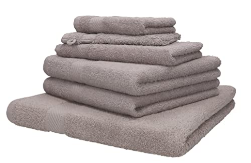 Betz 6-TLG. Handtuch-Set Palermo 100% Baumwolle 1 Liegetuch 2 Handtücher 1 Gästetuch 1 Waschhandschuh 1 Seiftuch Farbe Stone von Betz