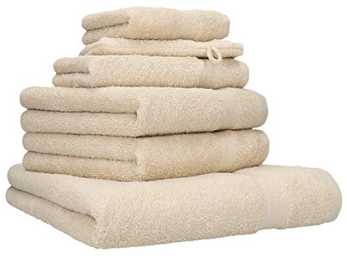 Betz 6-TLG. Handtuch-Set Premium 100% Baumwolle 1 Liegetuch 2 Handtücher 1 Gästetuch 1 Waschhandschuh 1 Seiftuch Farbe Sand von Betz