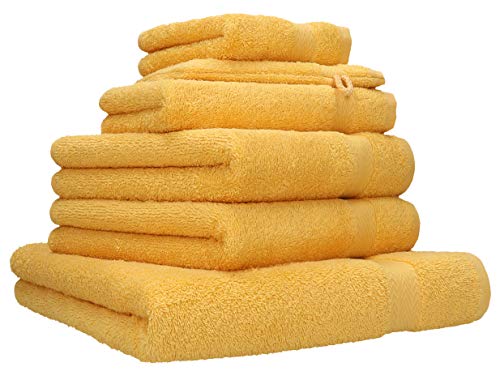 Betz 6-TLG. Handtuch-Set Premium 100% Baumwolle 1 Liegetuch 2 Handtücher 1 Gästetuch 1 Waschhandschuh 1 Seiftuch Farbe honiggelb von Betz