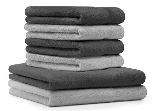 Betz 6-TLG. Handtuch-Set Premium 100% Baumwolle 2 Duschtücher 4 Handtücher Farbe anthrazit und Silbergrau von Betz