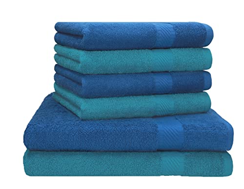 Betz Palermo 6er Set Handtuch 2 Stück Duschtücher 70x140 cm 4 Stück Handtücher 50x100 cm Liegetuch Saunatuch - Petrol - blau von Betz