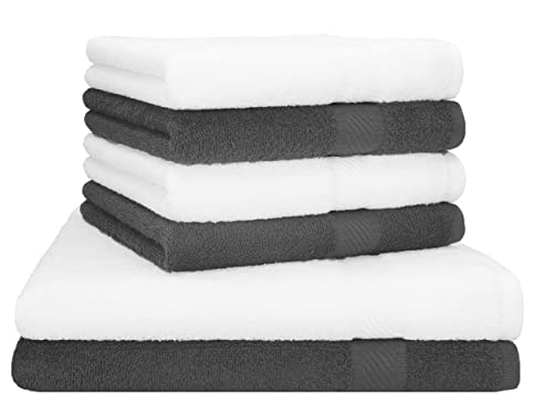 Betz 6er Handtuch Set Palermo 2 Stück Duschtücher 70x140 cm 4 Stück Handtücher 50x100 cm Liegetuch Saunatuch - anthrazit - weiß von Betz
