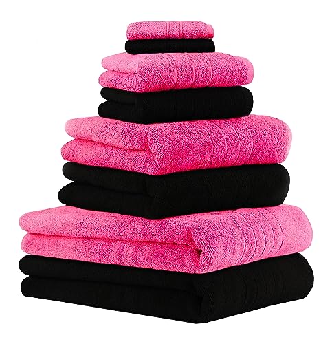 Betz 8er Set Handtücher Handtuch Deluxe 100% Baumwolle 2 Badetücher 2 Duschtücher 2 Handtücher 2 Seiftücher Farbe Fuchsia und schwarz von Betz