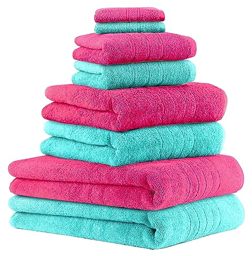 Betz 8er Set Handtücher Handtuch Deluxe 100% Baumwolle 2 Badetücher 2 Duschtücher 2 Handtücher 2 Seiftücher Farbe Fuchsia und türkis von Betz