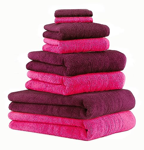 Betz 8er Set Handtücher Handtuch Deluxe 100% Baumwolle 2 Badetücher 2 Duschtücher 2 Handtücher 2 Seiftücher Farbe Pflaume und Fuchsia von Betz