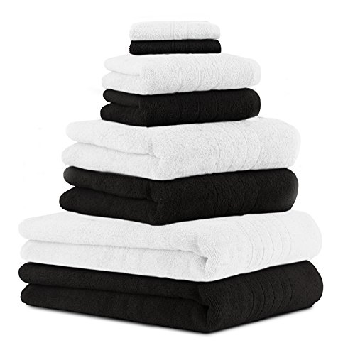 Betz 8er Set Handtücher Handtuch Deluxe 100% Baumwolle 2 Badetücher 2 Duschtücher 2 Handtücher 2 Seiftücher Farbe weiß und schwarz von Betz