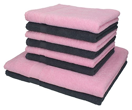 Betz 8-TLG. Handtuch-Set Palermo 100% Baumwolle 2 Duschtücher 6 Handtücher Farbe anthrazit und rosé von Betz