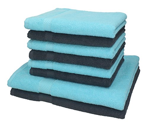 Betz 8-TLG. Handtuch-Set Palermo 100% Baumwolle 2 Duschtücher 6 Handtücher Farbe anthrazit und türkis von Betz