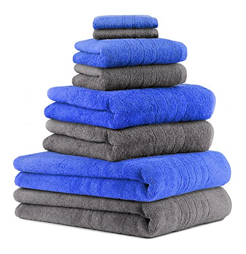 Betz 8er Set Handtücher Handtuch Deluxe 100% Baumwolle 2 Badetücher 2 Duschtücher 2 Handtücher 2 Seiftücher Farbe anthrazit grau und blau Betz 8er Set Handtücher Handtuch Deluxe 100% Baumwolle 2 Badetücher 2 Duschtücher 2 Handtücher 2 Seiftücher Farbe anthrazit grau und blau von Betz