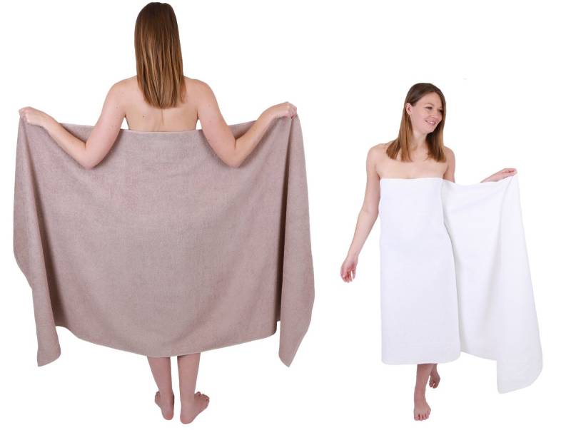 Betz Badetuch 2 Stück Badetücher groß XXL Berlin 100x 200 cm weiß cappuccino, 100% Baumwolle (2 Stück, 2-St), Farbe Cappuccino-weiß von Betz
