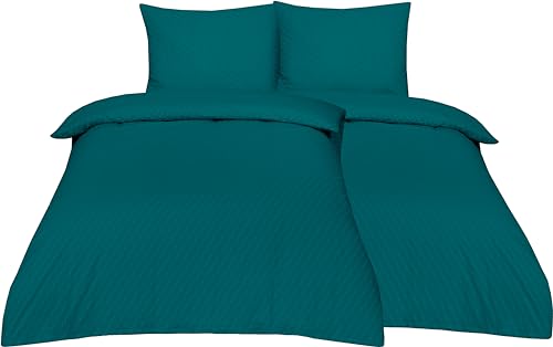 Betz Bettwäsche Seersucker 100% Baumwolle 4 teilige Garnitur Set mit Reißverschluss - Bügelfrei - Größe 135/200 cm + 80/80 cm Farbe Petrol von Betz