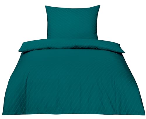 Betz Bettwäsche 100% Baumwolle Elegant 2 teilig - Bettwäsche Set mit Reißverschluss - Größe 155/220 cm + 80/80 cm Farbe Petrol von Betz