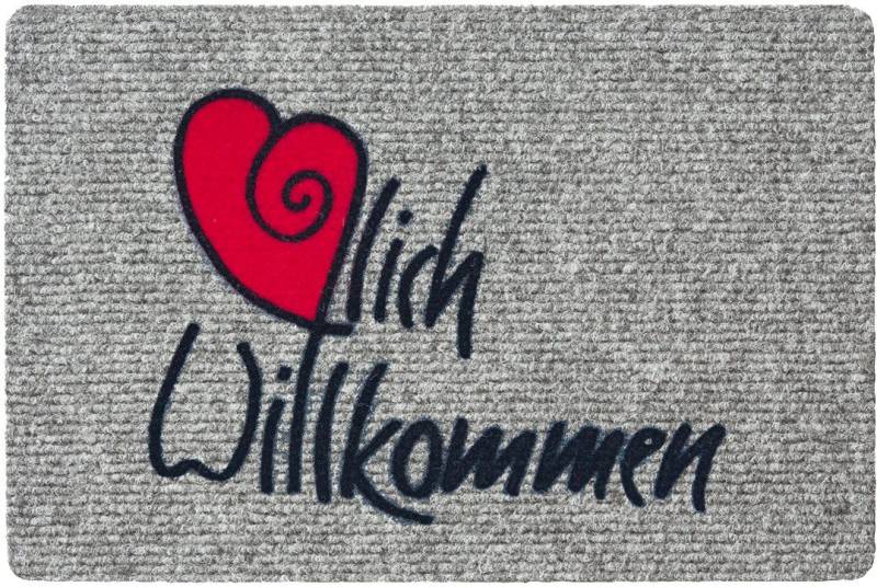 Betz Fußmatte Fußabstreifer Herzlich Willkommen Farbe grau Größe 40x60cm, Rechteck, Höhe: 4 mm, Schmutzfangmatte von Betz