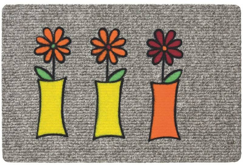 Betz Fußmatte Fußmatte Fußabstreifer 3Vasen mit Blumen Farbe grau Größe 40x60cm, Rechteck, Schmutzfangmatte von Betz
