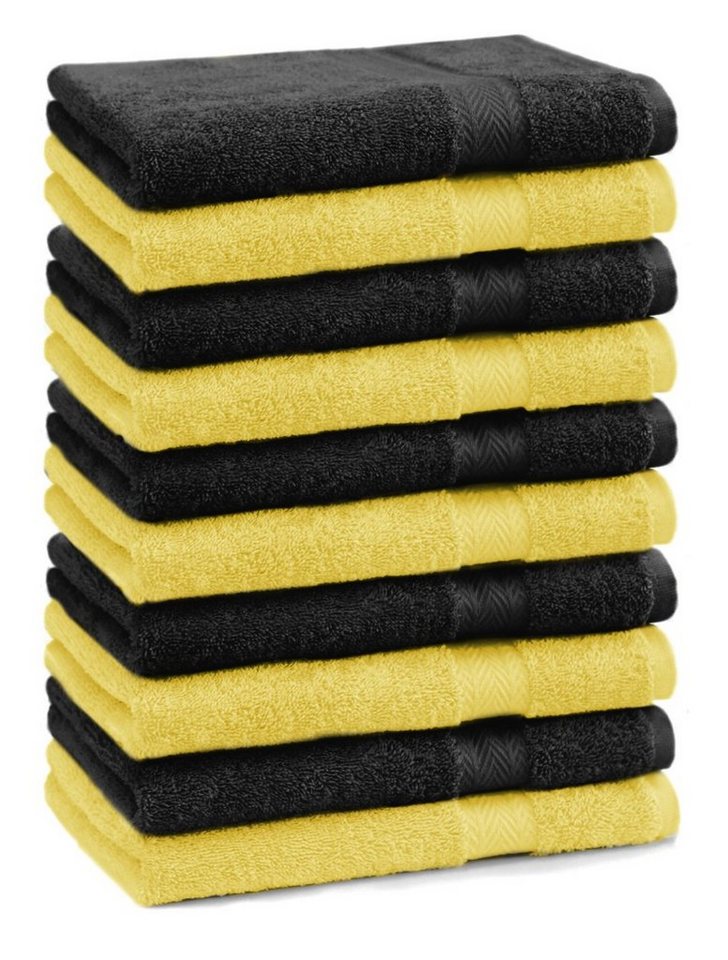 Betz Gästehandtücher 10 Stück Gästehandtücher Premium 100% Baumwolle Gästetuch-Set 30x50 cm Farbe gelb und schwarz, 100% Baumwolle von Betz