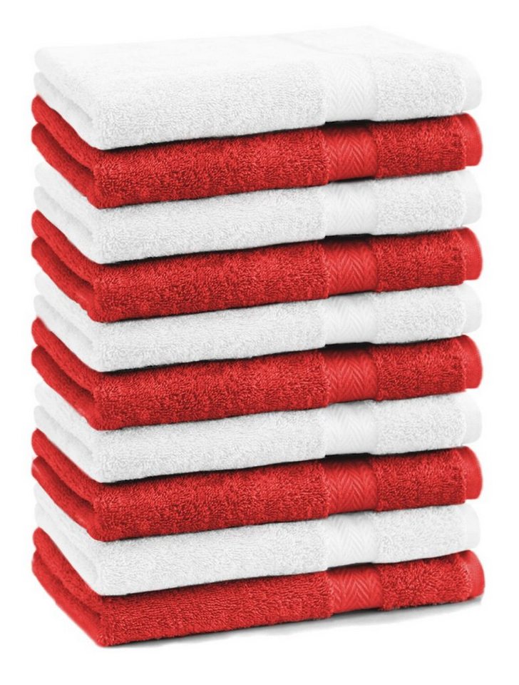 Betz Gästehandtücher 10 Stück Gästehandtücher Premium 100% Baumwolle Gästetuch-Set 30x50 cm Farbe rot und weiß, 100% Baumwolle von Betz