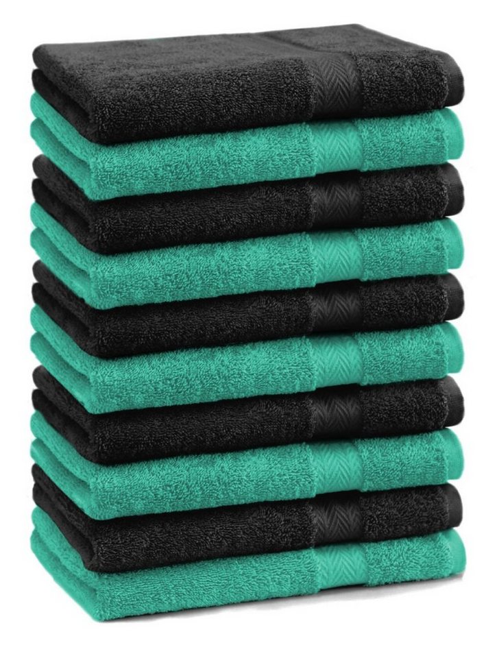 Betz Gästehandtücher 10 Stück Gästehandtücher Premium 100% Baumwolle Gästetuch-Set 30x50 cm Farbe smaragdgrün und schwarz, 100% Baumwolle von Betz