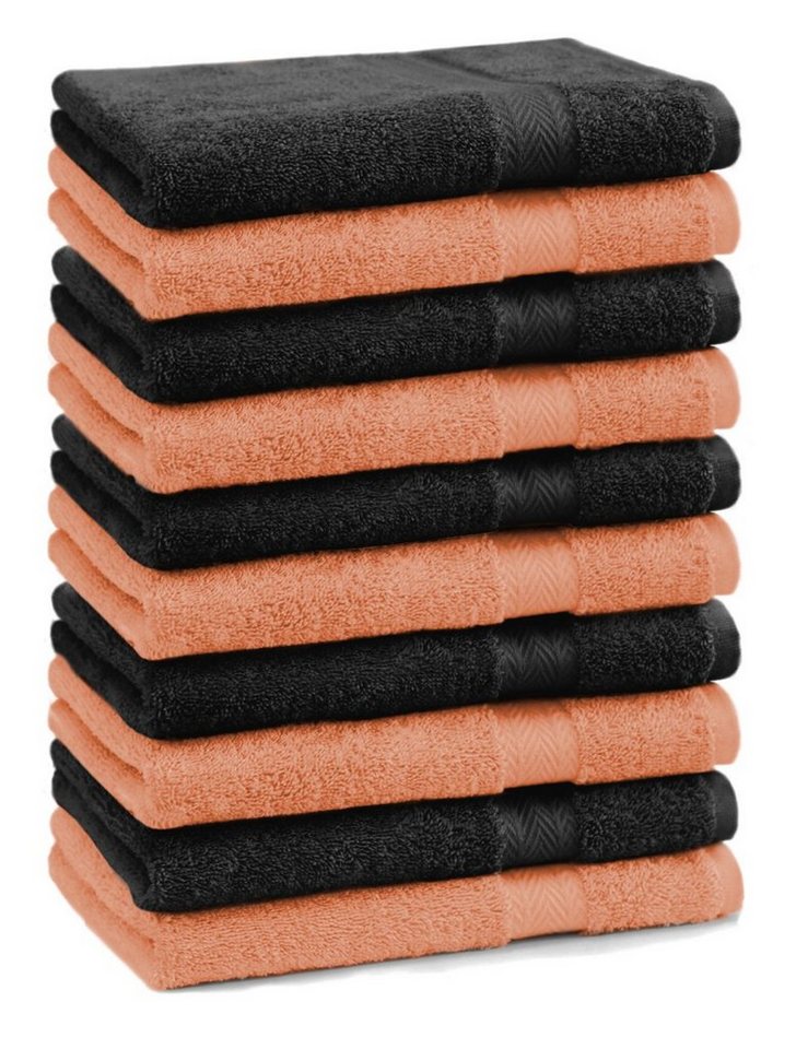 Betz Gästehandtücher 10 Stück Gästetücher Premium 100% Baumwolle30x50 cm orange/schwarz, 100% Baumwolle von Betz