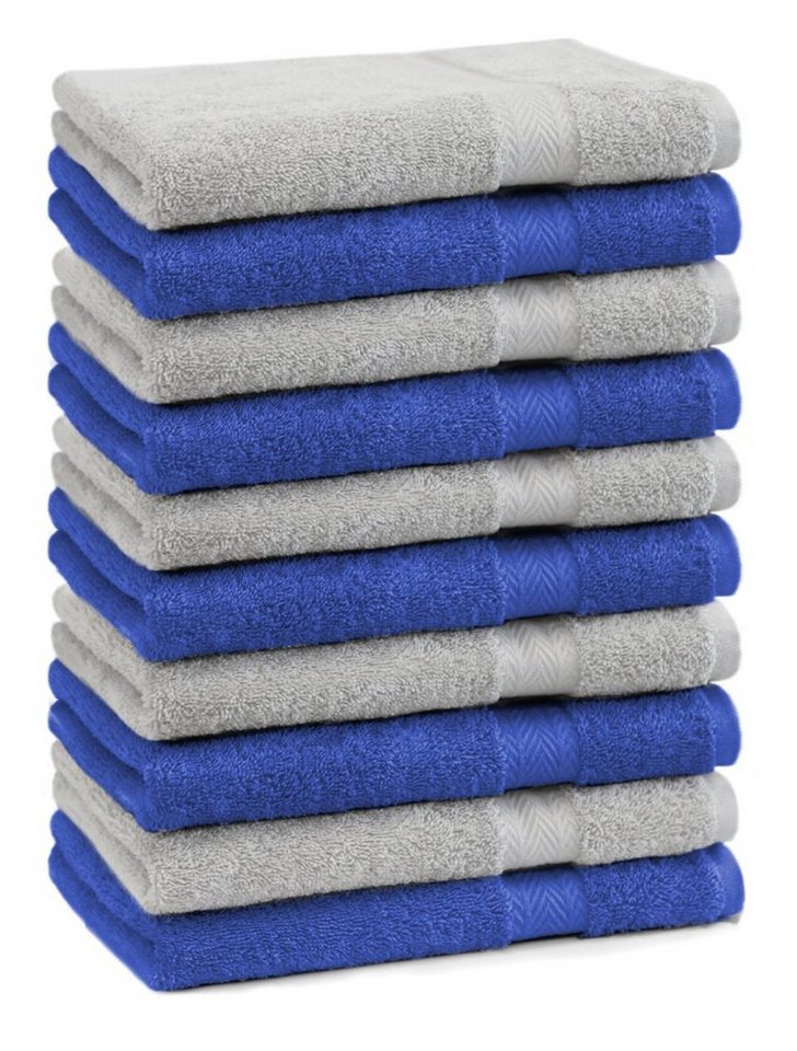 Betz Gästehandtücher 10 Stück Gästehandtücher Premium 100% Baumwolle Gästetuch-Set 30x50 cm Farbe royalblau und silbergrau, 100% Baumwolle von Betz