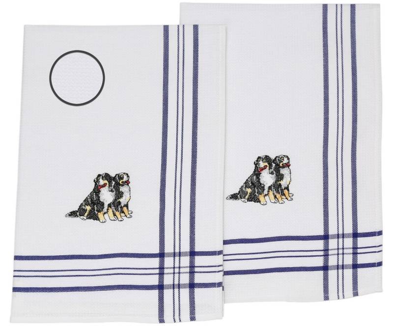 Betz Geschirrtuch 2 Stück Geschirrtücher Küchenhandtuch Bestickt Motiv Hunde 50 x 70 cm, (2-tlg), Gläsertücher Waffelpiqué blau von Betz