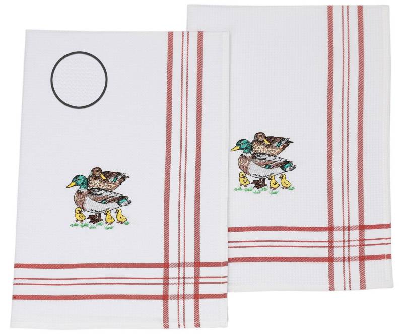 Betz Geschirrtuch 2 Stück Geschirrtücher Küchenhandtuch rot Motiv Enten 50 x 70 cm von Betz