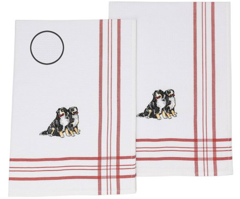 Betz Geschirrtuch 2 Stück Geschirrtücher Küchenhandtuch Motiv Hunde Größe: 50 x 70 cm, Gläsertücher Waffelpiqué rot Bestickt von Betz
