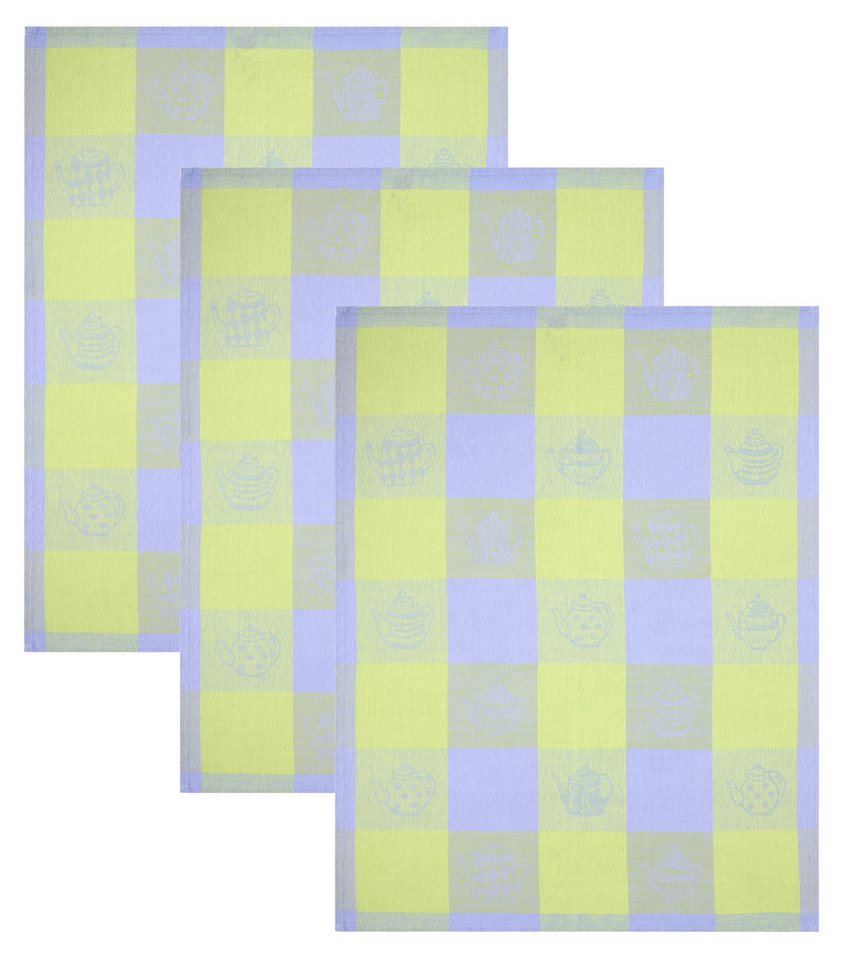 Betz Geschirrtuch 3 Stk. Halbleinen Geschirrtücher TEEKANNEN 50x70 cm Farbe: grün, (3-tlg), 3 Stück Halbleinen Geschirrtücher von Betz