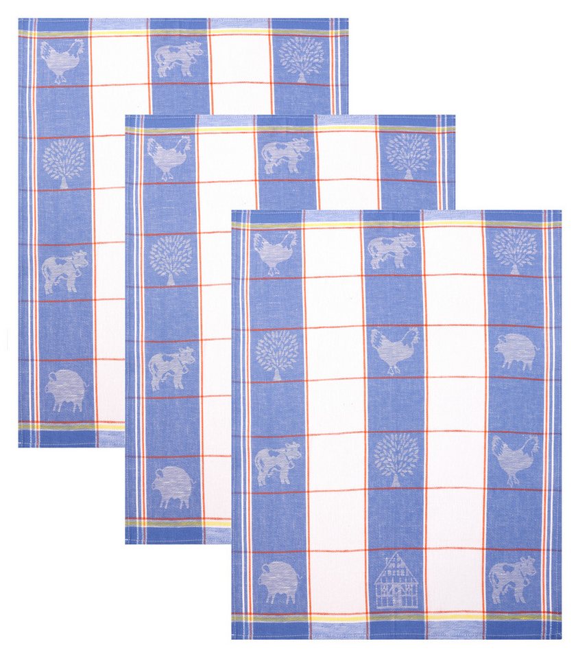 Betz Geschirrtuch 3 Stück Halbleinen Geschirrtücher Hungary Tiere 50x70 cm Farbe blau, (3-tlg), 3 Stück Halbleinen Geschirrtücher von Betz