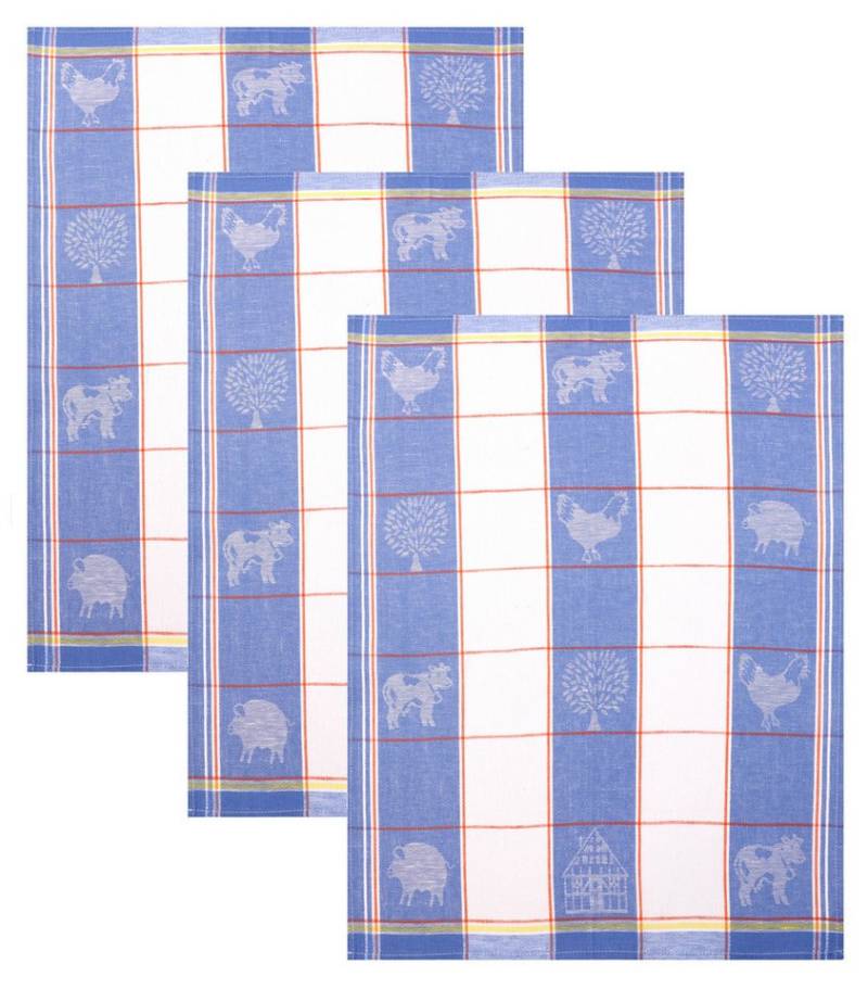 Betz Geschirrtuch 3 Stück Halbleinen Geschirrtücher Hungary Tiere 50x70 cm Farbe blau, (3-tlg), 3 Stück Halbleinen Geschirrtücher von Betz
