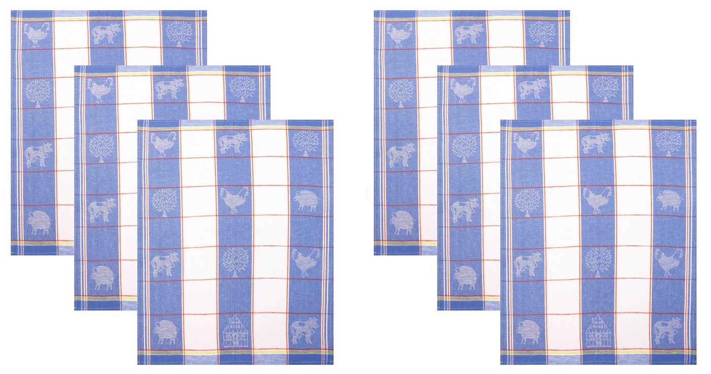 Betz Geschirrtuch 6 Stück Halbleinen Geschirrtücher Hungary Motiv: Tiere 50x70 cm blau, (6-tlg) von Betz