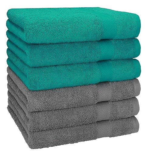Betz Handtuch 6er Pack Handtücher Set Premium Größe 50x100 cm 100% Baumwolle - gut trocknend, Gute Qualität - ideal für Sport, Strand, Reisen Farbe smaragdgrün/anthrazit von Betz