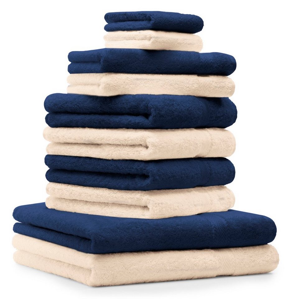Betz Handtuch Set 10-TLG. Handtuch-Set Premium Dunkelblau & Beige, 100% Baumwolle, (Set, 10-tlg), saugstark und strapazierfähig von Betz