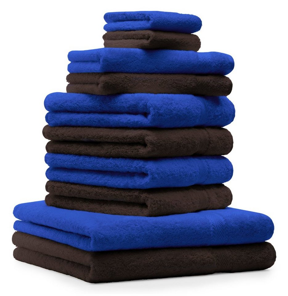 Betz Handtuch Set 10-TLG. Handtuch-Set Premium 100% Baumwolle 2 Duschtücher 4 Handtücher 2 Gästetücher 2 Waschhandschuhe Farbe Royal Blau & Dunkel Braun, 100% Baumwolle, (10-tlg) von Betz