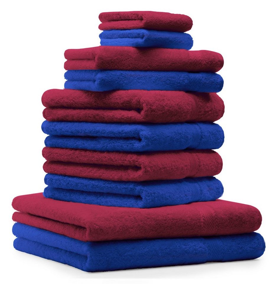 Betz Handtuch Set 10-TLG. Handtuch-Set Premium 100% Baumwolle 2 Duschtücher 4 Handtücher 2 Gästetücher 2 Waschhandschuhe Farbe Royal Blau & Dunkel Rot, 100% Baumwolle, (10-tlg) von Betz